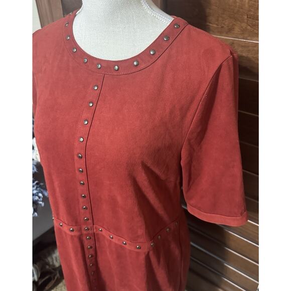 Spense Chamois Burnt Orange Dress Studded Knee Length Microsuede Sz 12 - Picture 3 of 9